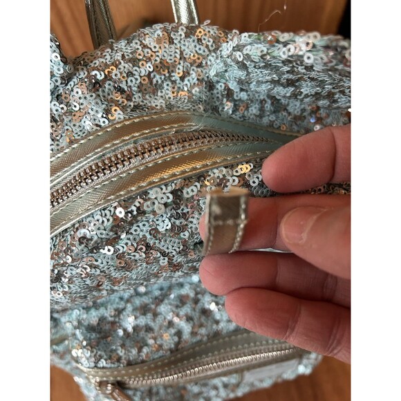 Disney Parks Loungefly Arendelle Aqua Sequins Minnie Mouse Backpack Retired READ main image 5